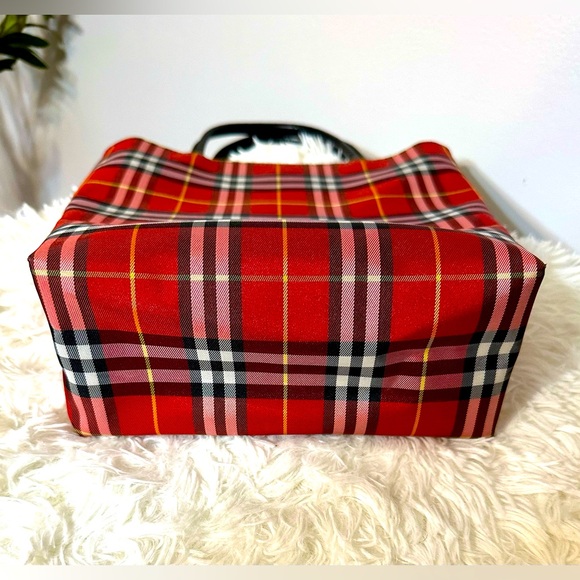 Burberry Red Nova Check Nylon Tote Handbag - Picture 4 of 9